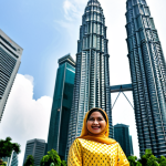 Modern Malaysian Businesswoman**

A professional Malaysian businesswoman in a modern baju kurung, standing in front of the Petronas Twin Towers in Kuala Lumpur. She is fully clothed in appropriate attire, safe for work, perfect anatomy, natural proportions, professional photography, high quality. The scene is bright and cheerful, reflecting the dynamism of Malaysia. This image conveys success and ambition in the local context. Professional, modest, family-friendly.

**