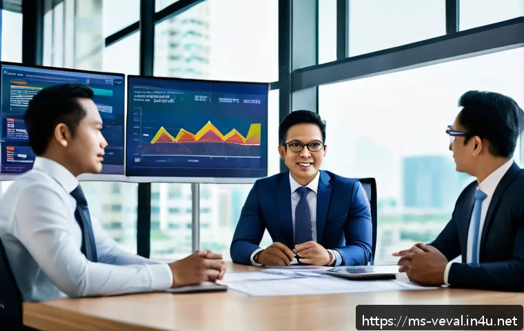 기업가치평가사 직무 특성 - A professional Malaysian business meeting scene in a modern office setting, featuring diverse Malay ...