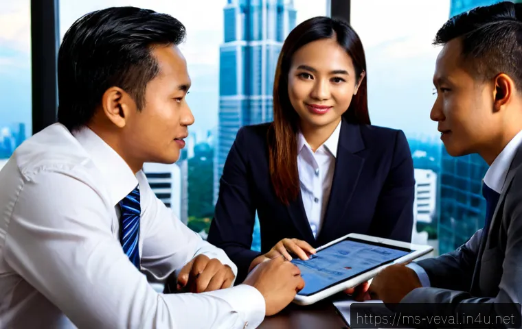 Home 17 기업가치평가사 면접 질문 예시 - Photorealistic business valuation analyst job interview in a modern Kuala Lumpur corporate office, a...